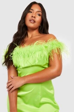 Vestito Midi Plus Size In Raso Con Piume -Negozio al dettaglio Vestiti gzz14844 lime xl 3