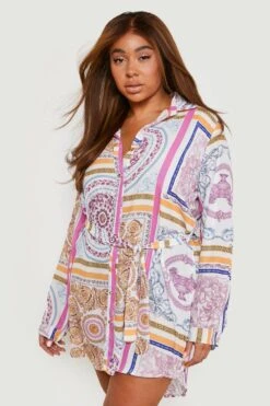 Vestito Camicia Plus Size Con Stampa Di Catene