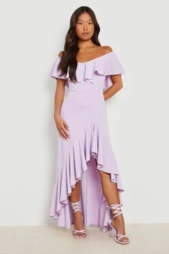 Vestito Maxi Petite Con Scollo Bardot, Arricciature E Spacco -Negozio al dettaglio Vestiti gzz14869 lilac xl 2