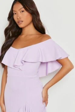 Vestito Maxi Petite Con Scollo Bardot, Arricciature E Spacco -Negozio al dettaglio Vestiti gzz14869 lilac xl 3