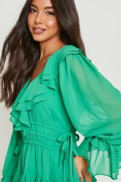 Vestito Grembiule In Chiffon Con Dettagli Arricciati -Negozio al dettaglio Vestiti gzz15426 green xl 3