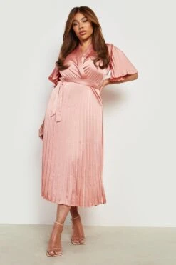 Vestito Longuette Plus Size In Raso Con Pieghe -Negozio al dettaglio Vestiti gzz15483 rose xl 2