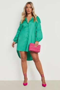 Vestito Camicia Plus Size Con Fondo Asimmetrico