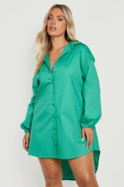 Vestito Camicia Plus Size Con Fondo Asimmetrico 7 Vestito Camicia Plus Size Con Fondo Asimmetrico -Negozio al dettaglio Vestiti gzz15484 green xl 3