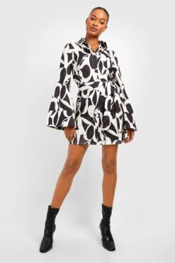 Vestito Camicia Tall Con Stampa Monocromatica E Maniche Ampie -Negozio al dettaglio Vestiti gzz15497 black xl 2