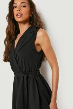 Vestito Skater Stile Blazer Smanicato Con Cintura 7 Vestito Skater Stile Blazer Smanicato Con Cintura -Negozio al dettaglio Vestiti gzz15518 black xl 3