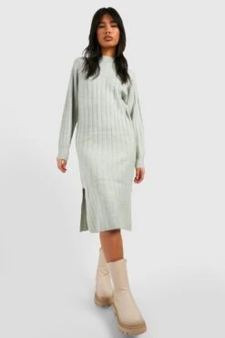 Vestito Longuette In Maglia A Coste Morbide -Negozio al dettaglio Vestiti gzz15594 sage xl 2