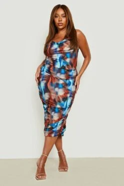 Vestito Midi Plus Size Con Ruches Marmorizzata E Ruches
