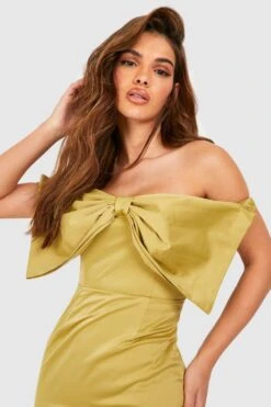 Vestito Midi In Raso Con Spalle Scoperte E Fiocco -Negozio al dettaglio Vestiti gzz15705 chartreuse xl 3