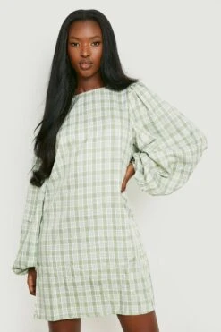 Vestito A Trapezio A Quadri Con Maniche A Sbuffo 6 Vestito A Trapezio A Quadri Con Maniche A Sbuffo -Negozio al dettaglio Vestiti gzz15733 green xl 2