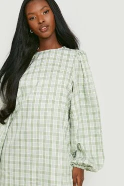 Vestito A Trapezio A Quadri Con Maniche A Sbuffo 7 Vestito A Trapezio A Quadri Con Maniche A Sbuffo -Negozio al dettaglio Vestiti gzz15733 green xl 3