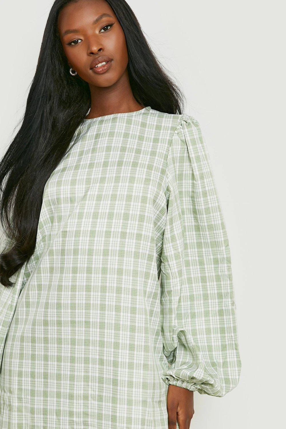 Vestito A Trapezio A Quadri Con Maniche A Sbuffo 4 Vestito A Trapezio A Quadri Con Maniche A Sbuffo - immagine 4