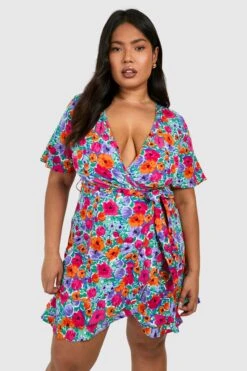 Vestito Scaldacuore Da Giorno Plus Size Con Stampa A Fiori E Arricciature