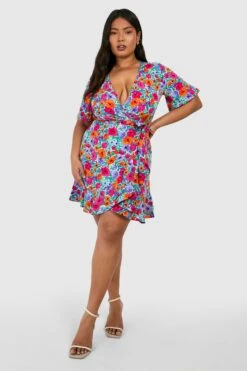 Vestito Scaldacuore Da Giorno Plus Size Con Stampa A Fiori E Arricciature -Negozio al dettaglio Vestiti gzz15809 multi xl 2