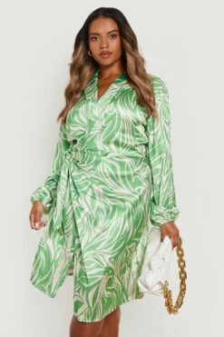 Vestito Scaldacuore Midi Plus Size In Raso Zebrato -Negozio al dettaglio Vestiti gzz15813 green xl 2