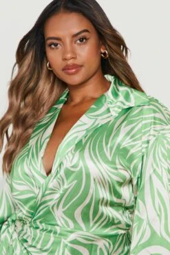 Vestito Scaldacuore Midi Plus Size In Raso Zebrato -Negozio al dettaglio Vestiti gzz15813 green xl 3