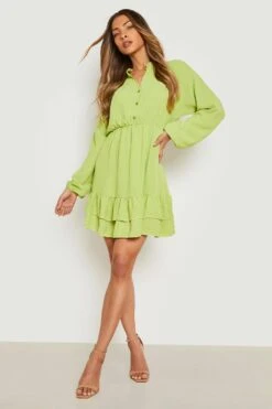 Vestito Skater A Camicia Con Fondo Arricciato