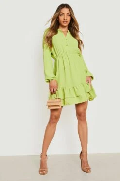 Vestito Skater A Camicia Con Fondo Arricciato -Negozio al dettaglio Vestiti gzz15858 green xl 2