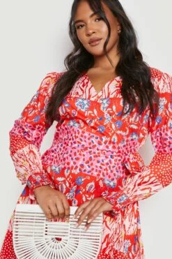 Vestito Scaldacuore Plus Size Con Stampe Miste -Negozio al dettaglio Vestiti gzz15861 pink xl 3