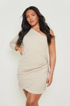 Vestito Midi Plus Size Monospalla Drappeggiato -Negozio al dettaglio Vestiti gzz15866 light20stone xl 3