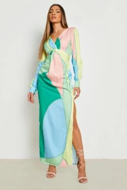 Vestito Maxi In Fantasia Astratta Con Dettagli Attorcigliati -Negozio al dettaglio Vestiti gzz16101 green xl 2