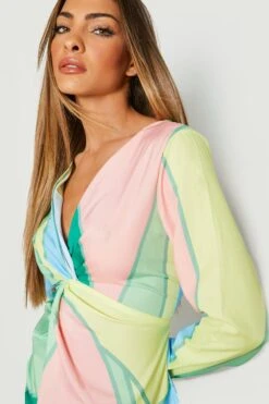 Vestito Maxi In Fantasia Astratta Con Dettagli Attorcigliati -Negozio al dettaglio Vestiti gzz16101 green xl 3