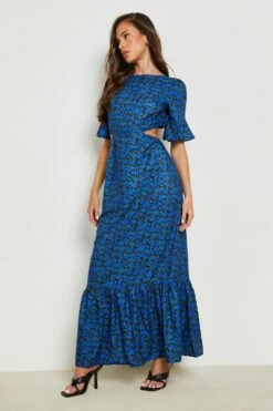 Vestito Maxi A Fiori Con Cut-out E Fondo Sceso 6 Vestito Maxi A Fiori Con Cut-out E Fondo Sceso -Negozio al dettaglio Vestiti gzz16102 blue xl 2