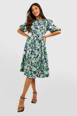 Vestito Midi A Fiori Con Cut-out E Maniche A Sbuffo -Negozio al dettaglio Vestiti gzz16104 green xl 2