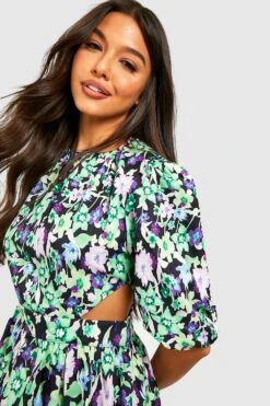 Vestito Midi A Fiori Con Cut-out E Maniche A Sbuffo -Negozio al dettaglio Vestiti gzz16104 green xl 3