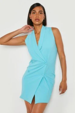 Vestito Blazer Smanicato A Doppiopetto -Negozio al dettaglio Vestiti gzz16129 aqua xl 2