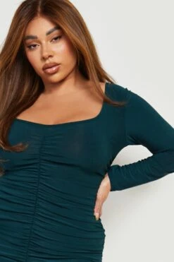 Vestito Midi Plus Size Con Ruches Frontali E Sul Retro -Negozio al dettaglio Vestiti gzz16134 green xl 3