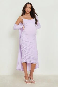 Vestito Premaman Con Scollo A Cappuccio E Spalline & Spolverino -Negozio al dettaglio Vestiti gzz16537 lilac xl 3