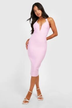 Vestito Midi Petite Fasciante Allacciato Al Collo Con Intaglio A V -Negozio al dettaglio Vestiti gzz16744 lilac xl 2