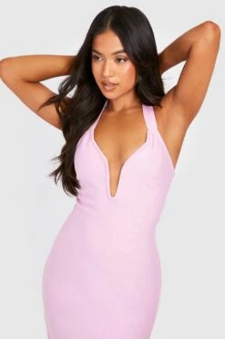 Vestito Midi Petite Fasciante Allacciato Al Collo Con Intaglio A V -Negozio al dettaglio Vestiti gzz16744 lilac xl 3