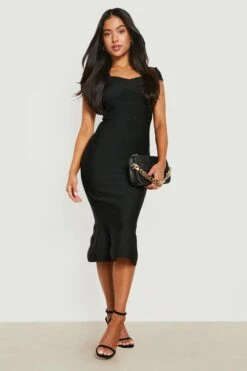 Vestito Fasciante Petite Con Maniche Ad Aletta E Volant Sul Fondo -Negozio al dettaglio Vestiti gzz16752 black xl 2