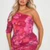 Vestito Plus Size Monospalla In Rete A Fiori