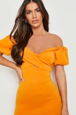 Vestito Midi In Scuba Con Spalle Scoperte E Volant Sul Fondo -Negozio al dettaglio Vestiti gzz16958 orange xl 3