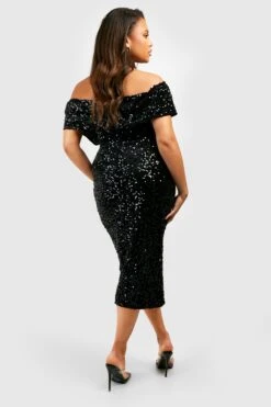 Vestito Scaldacuore Midi Plus Size Con Paillettes A Effetto Opaco -Negozio al dettaglio Vestiti gzz16991 black xl 1