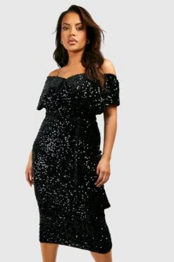Vestito Scaldacuore Midi Plus Size Con Paillettes A Effetto Opaco -Negozio al dettaglio Vestiti gzz16991 black xl 2