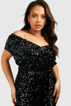 Vestito Scaldacuore Midi Plus Size Con Paillettes A Effetto Opaco -Negozio al dettaglio Vestiti gzz16991 black xl 3