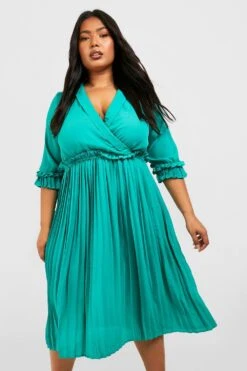 Vestito Skater Midi Plus Size Con Pieghe E Arricciature -Negozio al dettaglio Vestiti gzz17120 emerald xl 2