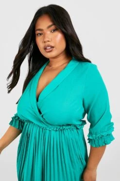 Vestito Skater Midi Plus Size Con Pieghe E Arricciature -Negozio al dettaglio Vestiti gzz17120 emerald xl 3