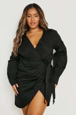 Vestito Camicia Plus Size In Cotone Con Laccetti Laterali -Negozio al dettaglio Vestiti gzz17131 black xl 2