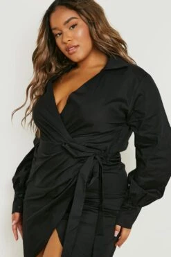 Vestito Camicia Plus Size In Cotone Con Laccetti Laterali -Negozio al dettaglio Vestiti gzz17131 black xl 3