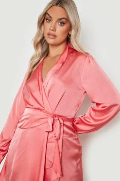 Vestito Skater Plus Size In Raso A Maniche Corte Con Cintura -Negozio al dettaglio Vestiti gzz17132 rose xl 3