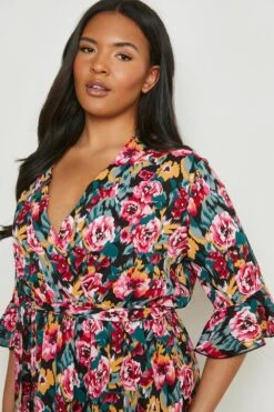 Vestito Scaldacuore Plus Size A Fiori Con Cintura 7 Vestito Scaldacuore Plus Size A Fiori Con Cintura -Negozio al dettaglio Vestiti gzz17162 black xl 3