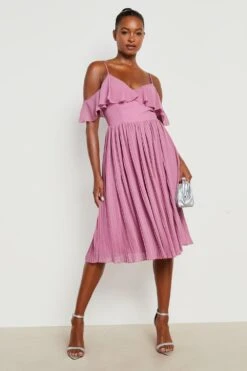 Vestito Midi Tall Da Cerimonia A Pieghe Con Mantella