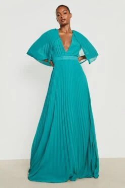 Vestito Maxi Tall Da Cerimonia Con Pieghe E Mantella -Negozio al dettaglio Vestiti gzz17447 emerald xl 2