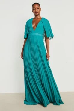 Vestito Maxi Tall Da Cerimonia Con Pieghe E Mantella -Negozio al dettaglio Vestiti gzz17447 emerald xl 3