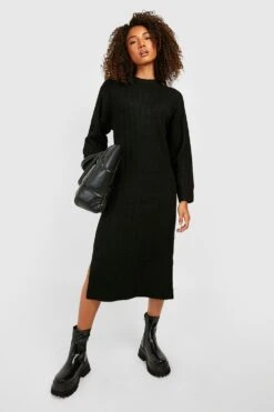 Vestito Longuette Tall In Maglia Morbida A Coste Spesse -Negozio al dettaglio Vestiti gzz17457 black xl 2